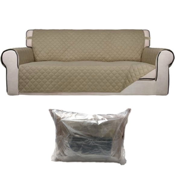 Reversible Quilted Sofa Cover, Water Resistant Slipcover Beige/Beige Protector - Picture 2 of 7